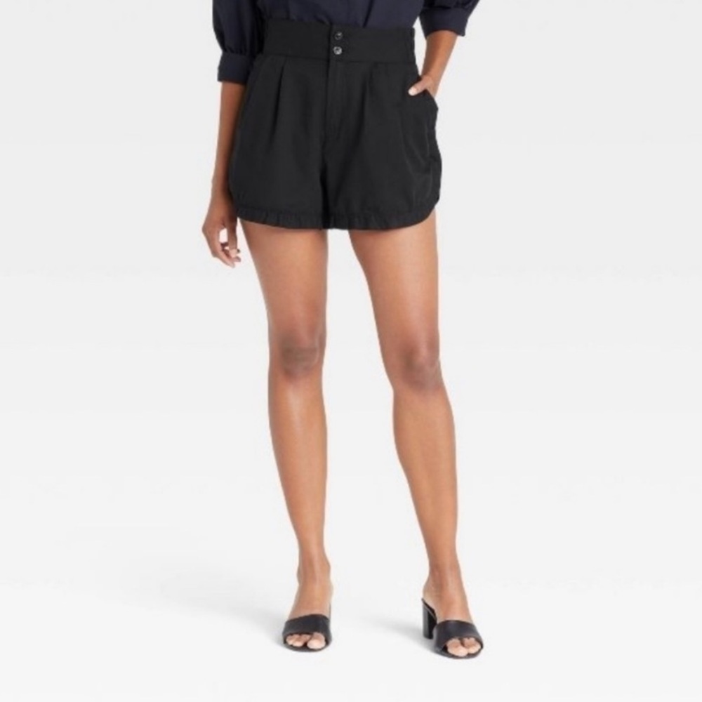 Who What Wear Ruffle Cotton Black High Rise Shorts 2